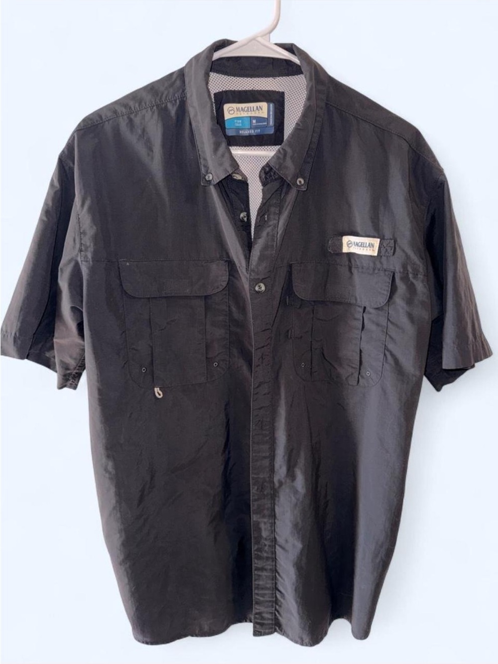 Magellan Outdoors Black Short Sleeve Fishing Shirt with Dual Chest Pockets